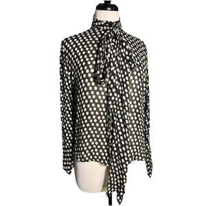 Zara Polka Dot Long Sleeve Women’s Blouse with Removable Matching Tie Small